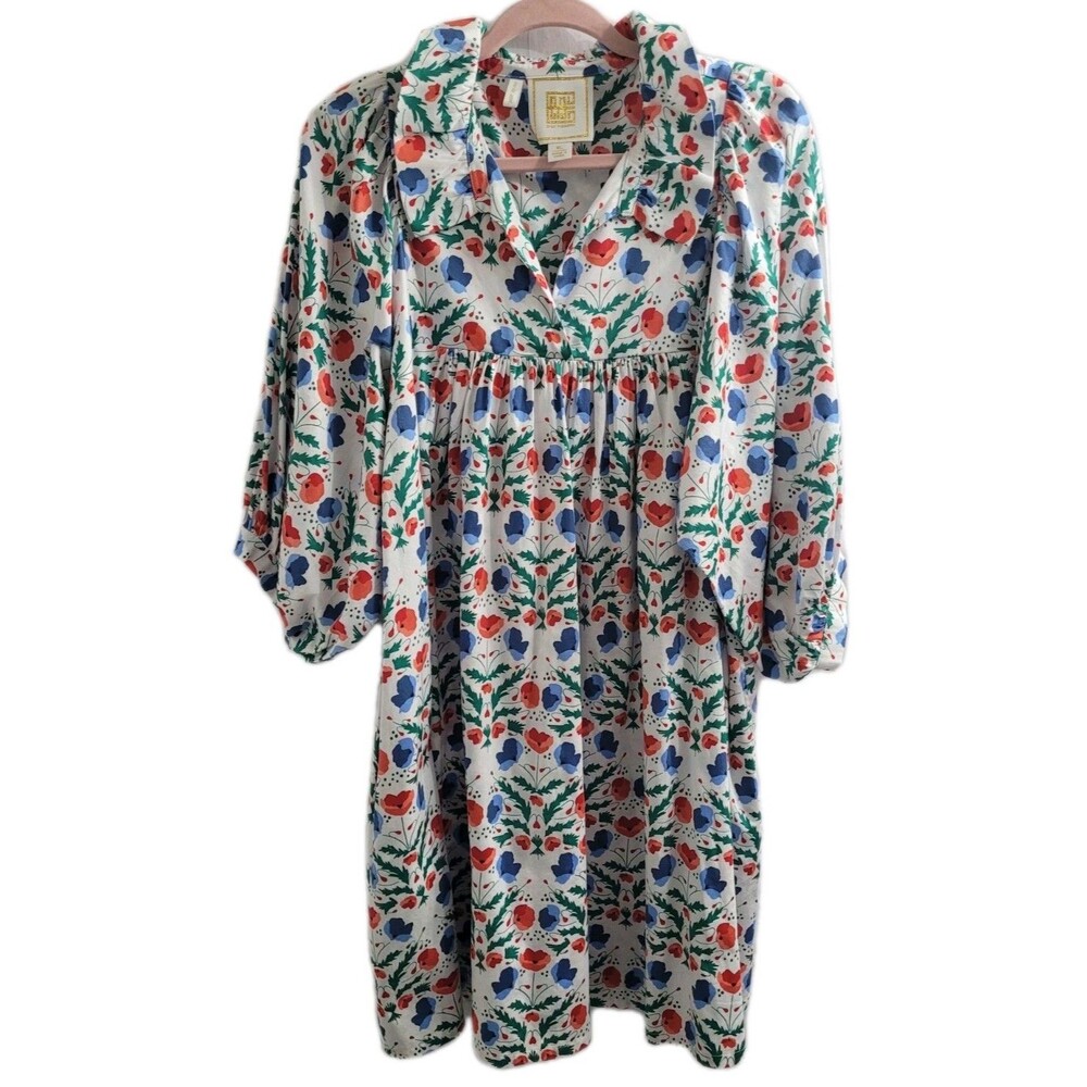 Emily McCarthy Floral Mini Dress XL Poppy Print Puff Sleeve Cotton Blend Preppy